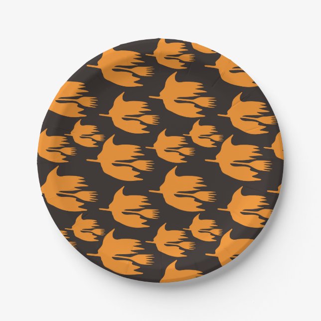 Nighttime Broom Ride - seamless Halloween pattern Paper Plate (Front)