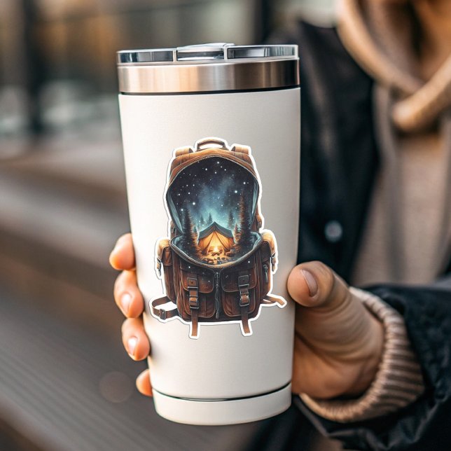 Nighttime Camp Backpack Sticker | Die-Cut Sticker (Nighttime Camp Backpack Sticker | Die-Cut Sticker by PiggyPrint Stickers. )