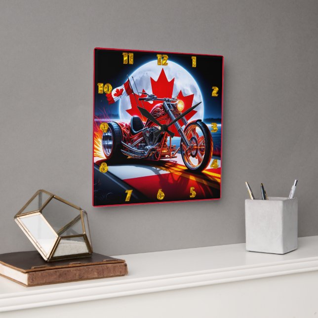 Nighttime Canadian pride on a custom bike Square Wall Clock (Office)