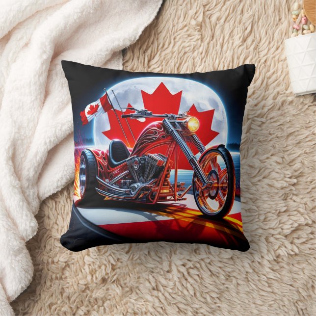 Nighttime Canadian pride on a custom bike Throw Pillow (Blanket)