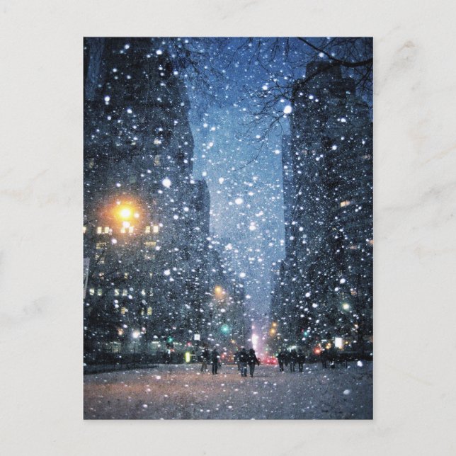 Nighttime City Snowfall Postcard (Front)