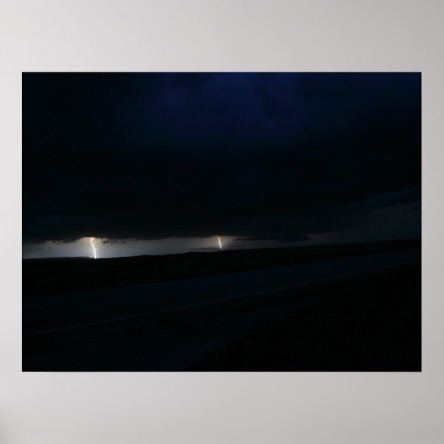 Nighttime Double Lightning Strike Poster (Front)