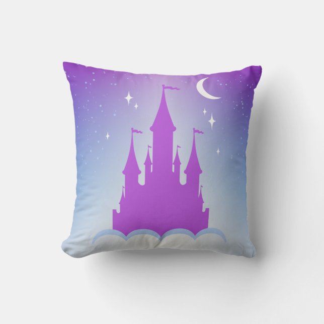 Nighttime Dreamy Castle In The Clouds Starry Sky Throw Pillow (Front)