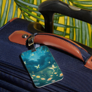 Nighttime garden with flowers and fireflies luggage tag
