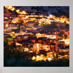 Nighttime Goreme scene, Cappadocia, Turkey. Poster