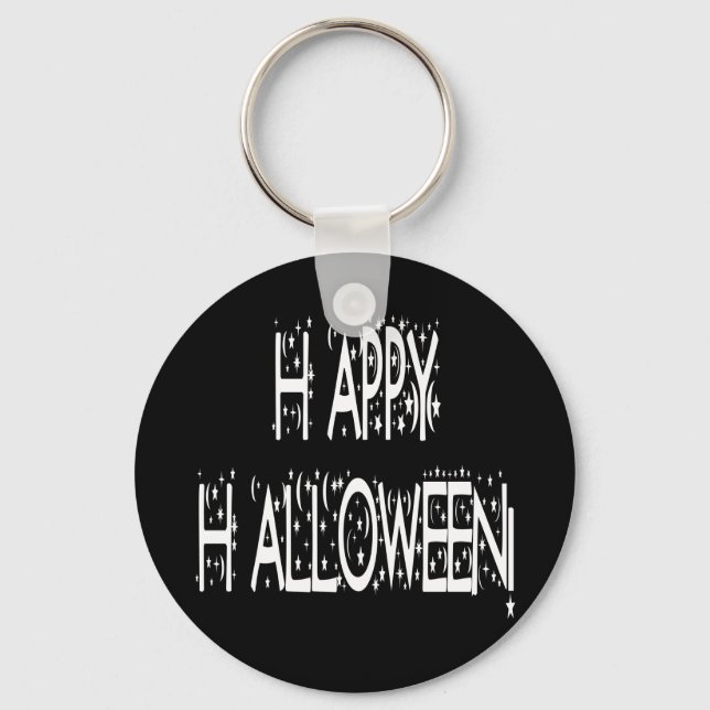 Nighttime Happy Halloween Text Keychain (Front)