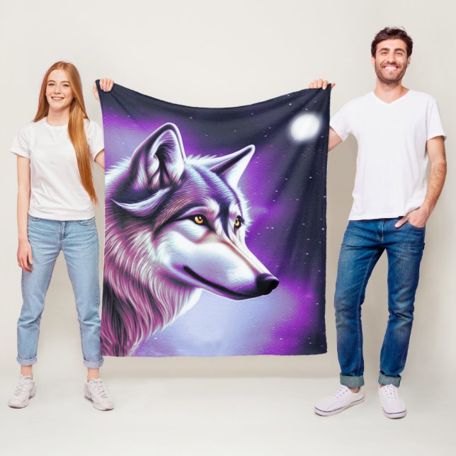 Nighttime Mystical Wolf Fleece Blanket (In Situ)