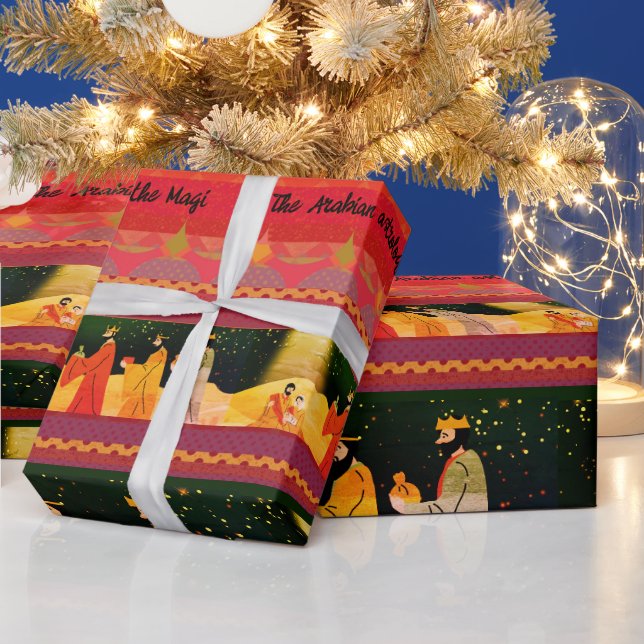 Nighttime Script Three Wise Men Christmas  Wrapping Paper (Holidays)