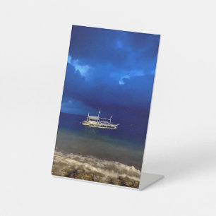 Nighttime seascape. poster pedestal sign