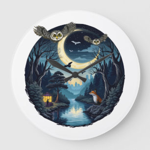 Nighttime Wildlife Wonders Design  Large Clock