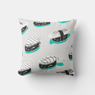 Nigiri sushi, neon vintage pattern. throw pillow
