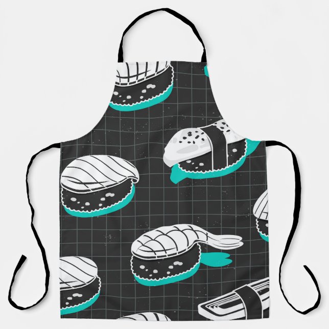 Nigiri Sushi Vintage Sketch Pattern Apron (Front)