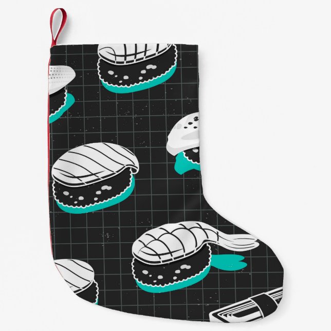 Nigiri Sushi Vintage Sketch Pattern Small Christmas Stocking (Front)