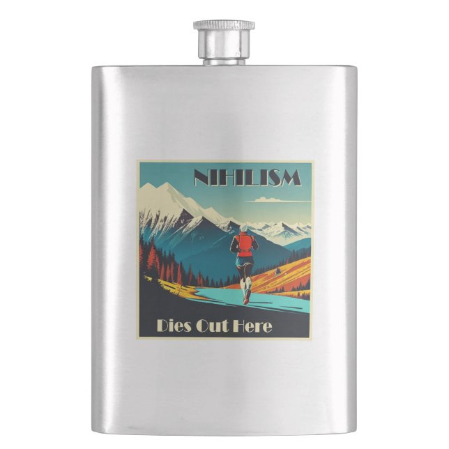 Nihilism Dies Out Here Running Hip Flask (Front)