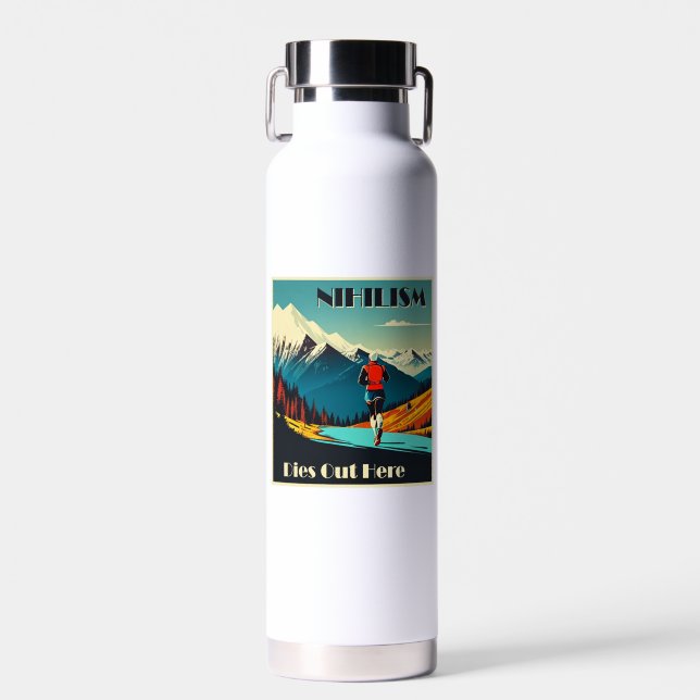 Nihilism Dies Out Here Running Water Bottle (Front)