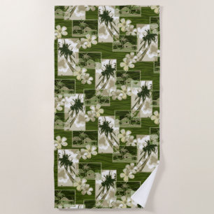 Niihau Island Hawaiian Plumeria and Palm Tree Beach Towel