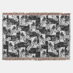 Niihau Island Hawaiian Plumeria and Palm Tree Throw Blanket
