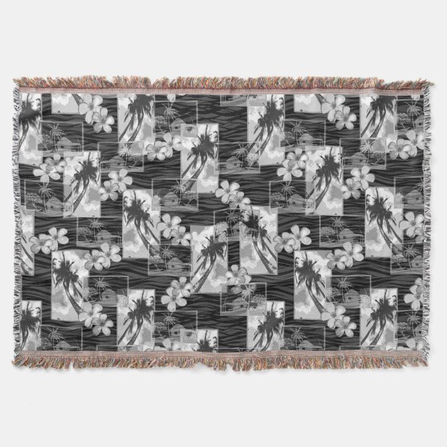 Niihau Island Hawaiian Plumeria and Palm Tree Throw Blanket (Front)