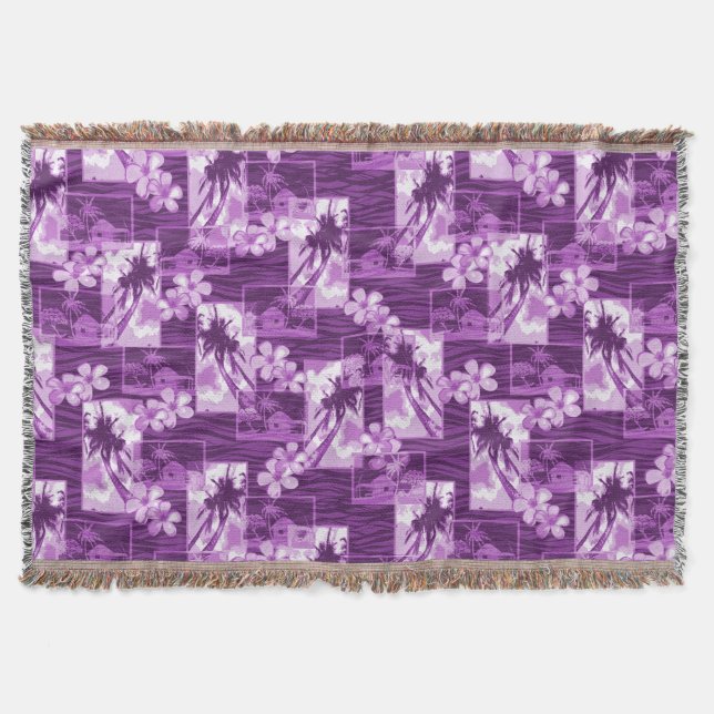 Niihau Island Hawaiian Plumeria and Palm Tree Throw Blanket (Front)