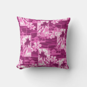 Niihau Island Hawaiian Plumeria and Palm Tree Throw Pillow