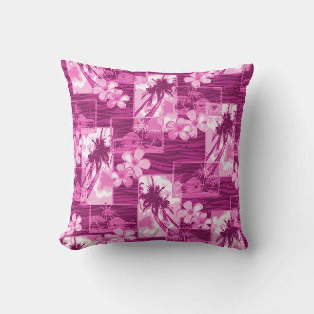 Niihau Island Hawaiian Plumeria and Palm Tree Throw Pillow (Front)
