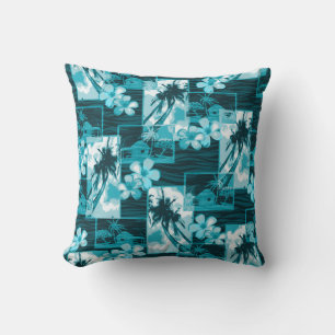 Niihau Island Hawaiian Plumeria and Palm Tree Throw Pillow