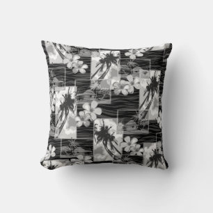 Niihau Island Hawaiian Plumeria and Palm Tree Throw Pillow