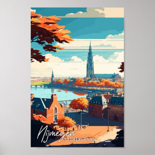 Nijmegen Netherlands vintage travel illustration Poster