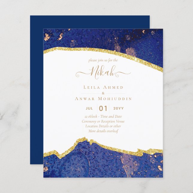 NIKAH - Agate Gold BUDGET  Wedding Invitations (Front/Back)