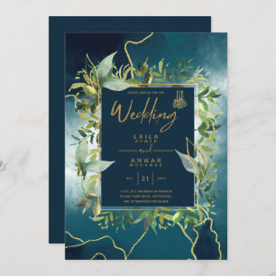 NIKAH - Blue Gold Islamic Wedding Invitations