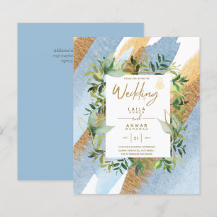 NIKAH - Blue Gold Islamic Wedding Invitations