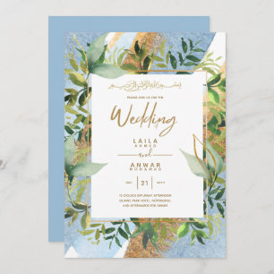 NIKAH - Blue Gold Islamic Wedding Invitations