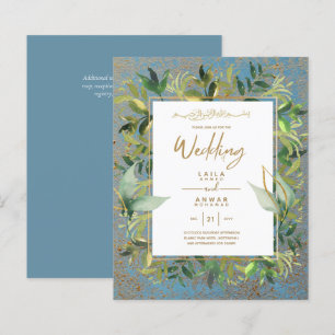 NIKAH - Blue Gold Islamic Wedding Invitations