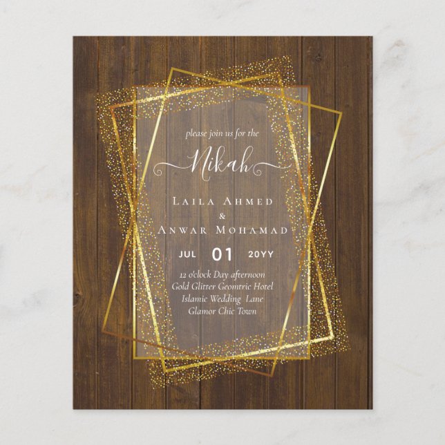 NIKAH - BUDGET Invites - GOLD Glitter Frame Flyer (Front)