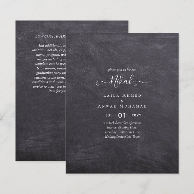 NIKAH - Budget Islamic Wedding Invitations Custom (Front/Back)