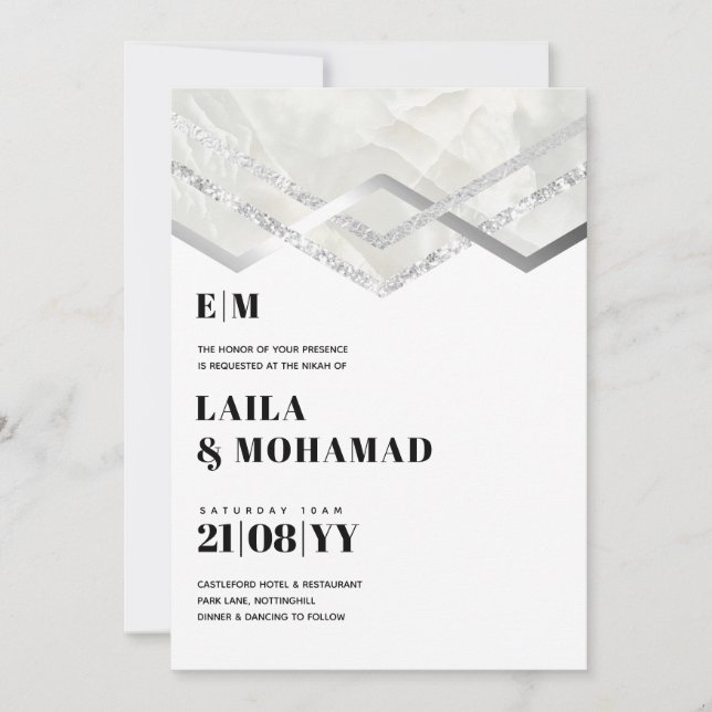 NIKAH - bUDGET wEDDING iNVITATIONS Silver Sparkle (Front)