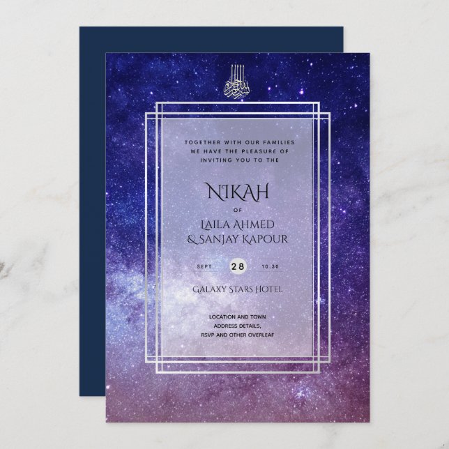 NIKAH Galaxy Wedding Invite Islamic Calligraphy (Front/Back)