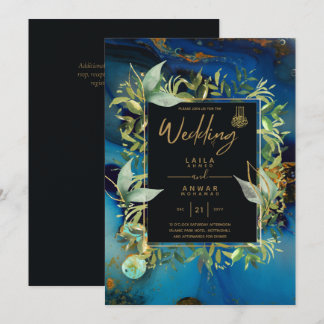 NIKAH - Invitations de mariage islamique d'or bleu