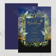 NIKAH - Invitations de mariage islamique d'or bleu