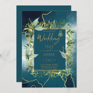 NIKAH - Invitations de mariage islamique d'or bleu