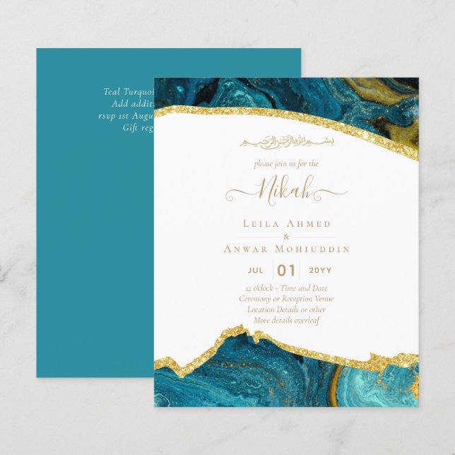 NIKAH Islamic Bismillah Wedding Invitations BUDGET (Front/Back)