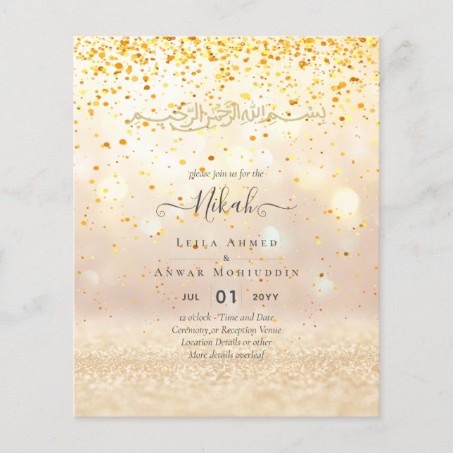 NIKAH Islamic Bismillah Wedding Invitations BUDGET Flyer (Front)