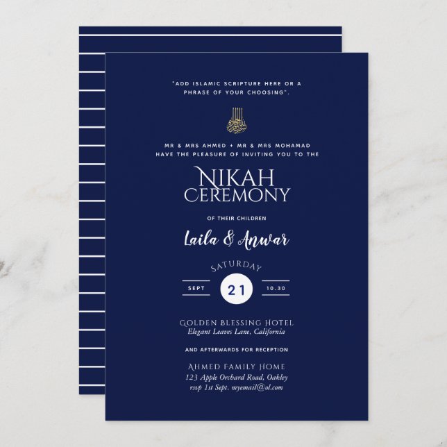 Nikah - Modern Islamic Wedding Invitations (Front/Back)