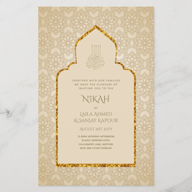 NIKAH - Ornate Islamic Mosque Gold Wedding Flyer (Front)