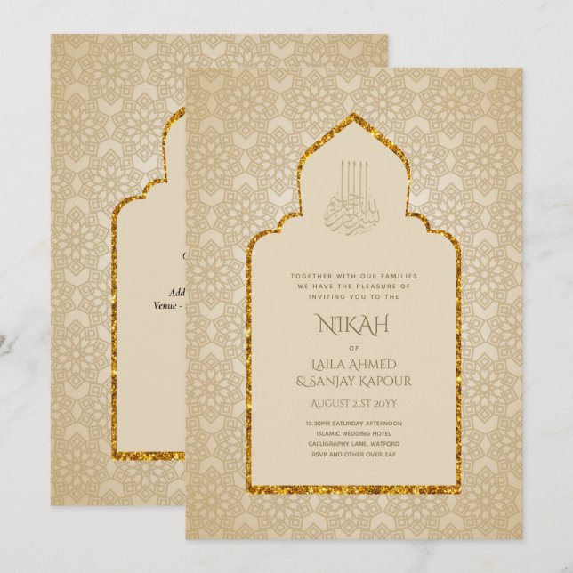 NIKAH - Ornate Islamic Mosque Gold Wedding Invitat Invitation (Front/Back)