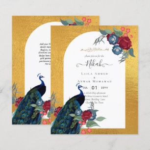NIKAH Peacock Floral Gold Frame Islamic Wedding Fl