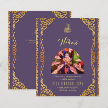 NIKAH Plum Gold PHOTO Wedding Invitation