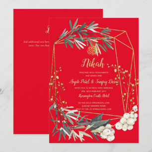 Nikah Red Gold Greenery Islamic Wedding Invite