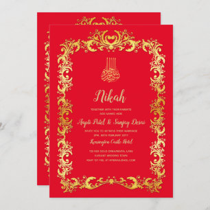 Nikah Red Gold Islam Motif Mariage Invitation