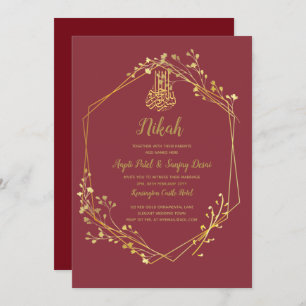 Nikah - Red Gold Islamic Motif Wedding Invites